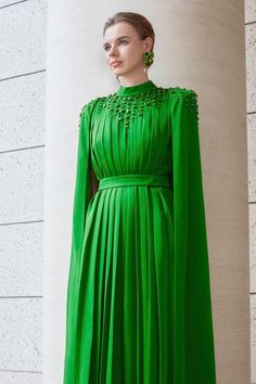 Halcyon Cape Pleated Silk Floor Length Dress | MEAN BLVD Green Pre-draped Maxi Evening Dress, Elegant Green A-line Gown, Floor-length Pleated Bodice Dress For Gala, Elegant Green A-line Evening Dress, Luxury Evening A-line Maxi Dress, Luxury A-line Maxi Dress For Formal Occasions, Elegant Floor-length Green Gown, Luxury Floor-length Maxi Evening Dress, Luxury Pleated Evening Dress