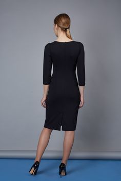 "The black pencil dress is made from a high-quality viscose jersey with a faux leather element on the waist. That work dress has a zipper on the back and 3/4 sleeve length. SIZE & MEASUREMENTS - All sizes are given in the LAST PICTURE. The dress fabric is stretchy. - The bust measurement is the most important! To choose a size, please, pick the closest bust measurement. After that, please check the other measurements. - Waist and hips measurements can be corrected for FREE if needed ( +/- 5 Pencil Dress Work, Pencil Dresses Work, Black Work Dress, Black Work Dresses, Casual Work Dresses, Black Pencil Dress, 40 Dress, Business Dress, Work Dress