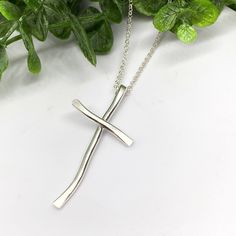 Handcrafted sterling silver cross on 18” chain. Chain length may be changed if preferred. Modern Cross Necklace As A Gift, Sterling Silver Nickel-free Cross Necklace, Nickel Free Sterling Silver Cross Necklace, Nickel-free Sterling Silver Cross Necklace, Silver Chain Cross Jewelry, Spiritual Silver Sterling Cross Necklace, Silver Cross Necklace Stamped 925, Handmade Sterling Silver Cross Pendant Necklace, Silver 925 Stamped Cross Necklace