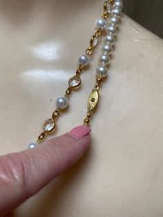 "Instant faux pearl collection to wear together or to 'rearrange' with your own gold hoops or pearl studs. Faux pearls are not bright white but a classic candlelit white, so popular in classic pearl strands. No names on these items but they speak for themselves. The longest pearl strand measures 28\" with a goldtone etched slide insert clasp. Long enough to put over your head without even using the clasp. Knotted between each bead so the strand lays smoothly without any stiffness. Also, the pear Costume Jewelry Pearl Embellished Necklace, Single Strand Pearl Necklace For Costume Jewelry, White Pearl Necklace For Formal Occasions, Wedding Metal Pearl Necklace With Pearl Charm, Pearl Costume Jewelry For Anniversary, Pearl Pendant Costume Jewelry, Costume Jewelry Pearl Pendant, White Pearl Drop Necklace In Costume Jewelry Style, Pearl Costume Jewelry Necklaces For Anniversary