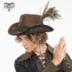 Elevate your steampunk fashion game with our steampunk brown mechanical gear hat. this unique accessory combines the elegance of a traditional victorian hat with the ruggedness of industrial design, featuring intricate mechanical gears and feathers. perfect for cosplay events, themed parties, or adding a touch of intrigue to your everyday style. shop now and embrace the captivating allure of the steampunk era. Steampunk Coffee, Cowboy Vintage, Mechanical Gears, Victorian Hats, Chapeau Cowboy, Gothic Grunge, Unique Hats, Gothic Skull, Vintage Cowboy