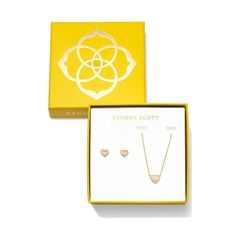 We have major heart eyes for the Anna Pendant Necklace and Stud Earring Gift Set, and it's only a matter of time until you're just as obsessed. Our fan-favorite heart shape shines in this two-in-one set, AKA the sweetest duo to gift to a friend or permanent plus one (or you!). To preserve your fashion jewelry for years to come, agents such as soaps, perfumes, lotions, makeup, hair and cleaning products, and other chemical contact should be avoided. Take care to remove jewelry before showering, s Matter Of Time, Earring Gift, Heart Eyes, Kendra Scott Jewelry, Makeup Hair, Style Gift, Gold Heart, Cleaning Products, Shape Design