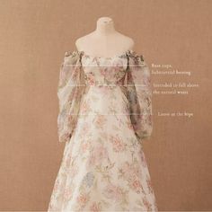 an image of a dress on display with instructions for how to fit it and what to put in it