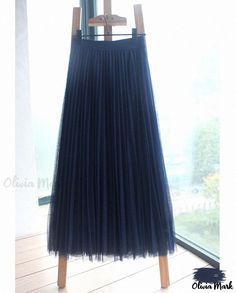 Olivia Mark - Triple Layer Tulle Puff Skirt with Pleats Midi Maxi Skirt Blue Tiered Tulle Maxi Skirt, Blue Tulle Tiered Maxi Skirt, Blue Tulle Bottoms For Spring, Spring Blue Tulle Bottoms, Navy Pleated Skirt For Summer, Navy Pleated Summer Skirt, Winter Blue Pleated Skirt, Navy Pleated Flowy Skirt, Navy Long Lined Skirt