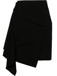 black wool high-waisted asymmetric design wraparound style faux pocket detail thigh-length concealed side zip fastening Alexander Mcqueen Clothing, Yoko London, City Dress, Asymmetrical Design, Summer Beach Wear, Black Wool, Jacket Tops, Denim Dress, Alexander