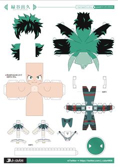 paper model of an anime character with green hair