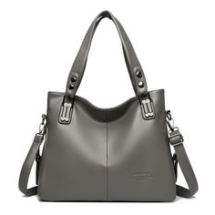 Color: Gray Solid Color Leather Hobo Bag, Faux Leather Satchel Shoulder Bag In Solid Color, Trendy Large Capacity Faux Leather Shoulder Bag, Leather Hobo Shoulder Bag In Solid Color, Faux Leather Shoulder Bag In Solid Color, Solid Color Faux Leather Shoulder Bag, Chic Leather Shoulder Bag In Solid Color, Faux Leather Shoulder Satchel, Trendy Solid Color Leather Bags