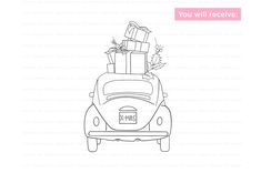 a car with presents on top and the words you will receive written in pink ink