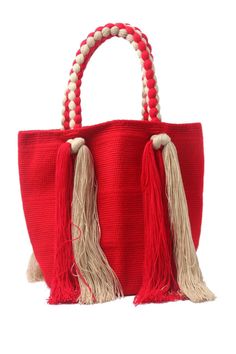 Red & Natural HandWoven Wayuu Tote Bags, Large ⭐️ Measurements: * 30cm x 25cm Large bag Handwoven wayuu Totes , Unicolor - ⭐️Shipping: DHL : * USA, Central & North America: 2-3 Business Days * Rest of The World: 4-6 Business Days - ----------------- Wholesale Available at +57 3209722887 . 80's Fashion, Large Bag, 80s Fashion, Large Bags, Straw Bag, Burlap Bag, Tote Bags, North America, Reusable Tote Bags