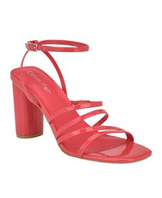 in stock Strappy Sandals With Heel Strap For Spring, Strappy Sandals For Spring Party, Summer Evening Sandals With Stacked Heel, Stacked Heel Sandals For Evening In Summer, Summer Block Heel Sandals With Strap, Summer Sandals With Strap And Block Heel, Spring Party Sandals With Stacked Heel, Calvin Klein Sandals With Wrapped Heel For Spring, Strappy Evening Sandals For Spring