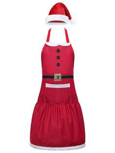 PRICES MAY VARY. Comfortable to wear: the Santa apron is made with cotton material, which is is soft and lightweight, machine washable and will accompany you for a long time, wearing it will make you love cooking more Adjustable design: our apron has long ties that allow you to wrap around and features an adjustable neck strap which can make you wear more comfortably, this apron will be suitable for most body shapes and types Exquisite design: the cotton embellished with ruffles, delicate buckle Elf Apron, Aprons With Pockets, Branded Aprons, Red Apron, Santa Elf, Christmas Aprons, Santa's Elves, Apron Pockets, Christmas Hat