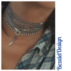 "♦ A stunning layered choker, made of silver-plated brass in very high quality, This necklace is designed in a boho-chic line with touches of punk 'a very beautiful necklace. The coating is very high quality and remains for a long time. SIZE length: 11.8\"(30cm) up to 15.8\"(40cm) width choker: 1.57\"(4cm) width pendant:0.27\"(0.68 mm) Pendant height: 1.57\"(4cm) ♦ This piece of jewelry is perfect as a gift for yourself or a friend, for a festival, Valentine's day or a birthday. If you're intere Handmade Sterling Silver Bohemian Choker, Handmade Bohemian Sterling Silver Choker, Bohemian Sterling Silver Choker, Bohemian Silver Layered Choker Necklace, Silver Bohemian Adjustable Layered Necklace, Silver Bohemian Layered Choker Necklace, Bohemian Layered Choker Necklace, Handmade Silver Bohemian Layered Necklace, Bohemian Multi-strand Layered Necklace With Adjustable Chain