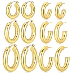 PRICES MAY VARY. Title: 6 Pairs Gold Hoop Earrings Set for Women, Chunky Hollow Tube Hoops Earrings, Hypoallergenic Lightweight Hoop Large Earrings 25/30/35mm. Product Type: Departments > Women > Jewelry > Earrings > Hoop Gold Hoop Earring Set, Gold Earrings Amazon, Earrings Amazon, Hoop Jewelry, Hoop Earring Set, Simple Gold Earrings, Gold Hoop Earring, 14k Gold Hoop Earrings, Earrings Hypoallergenic