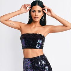 New With Tags. Nasty Gal Sequin Bandeau Top Navy Blue. Zipper Back. Stretchy. Wide 14” High 7” Glamorous Bandeau Crop Top For Night Out, Blue Strapless Tube Top For Party, Blue Bandeau Tube Top For Night Out, Purple Stretch Strapless Tube Top, Blue Stretch Tube Top For Party, Blue Strapless Crop Top For Night Out, Glamorous Bandeau Sequin Crop Top, Strapless Sequined Crop Top For Party, Strapless Sequined Party Crop Top