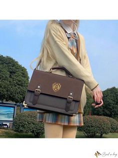 Trendy School Shoulder Bag With Hasp Closure, Trendy Satchel Backpack For School, Trendy Rectangular Satchel For Students, Brown Rectangular Shoulder Bag For Students, Trendy Rectangular Satchel For Back To School, School Tote Shoulder Bag With Hasp Closure, Rectangular School Satchel With Hasp Closure, Trendy Satchel For Students, Trendy Shoulder Bag With Adjustable Strap For Students