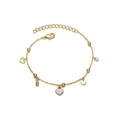 Give your child's jewelry box a sweet refresh with this embellished 14k gold plated heart charm bracelet. Click on this JEWELRY & WATCHES GUIDE to learn about fit, styles, materials and more! Give your child's jewelry box a sweet refresh with this embellished 14k gold plated heart charm bracelet. Click on this JEWELRY & WATCHES GUIDE to learn about fit, styles, materials and more! FEATURES Length: 5 in. with 1-in. extender Clasp: lobster-claw Metal: brass Plating: 14k gold Finish: polished Packa Dainty Gold-tone Bracelets For Gift, Dainty Hypoallergenic Charm Bracelet For Mother's Day, Dainty Gold-tone Bracelets As Gift, Dainty Gold-tone Jewelry For Valentine's Day, Gold Charm Bracelet With Heart Charm For Her, Gold Charm Bracelet With Heart Charm For Wedding, Gold Plated Dangle Charm Bracelet Gift, Gold-tone Bracelets With Heart Charm As A Gift, Silver Gold Plated Heart Bracelet For Valentine's Day