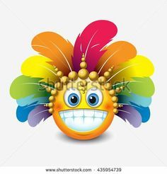 an emoticive smiley face with colorful feathers on it's head and eyes