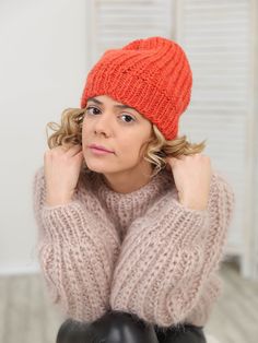 "Make a definite statement with your style by completing a cool outfit with our red mohair knit beanie hat that has a distinctive design that's soft and comfortable. The chunky knit and slightly slouchy fit will make a bold fashionable statement and promise to get you people's compliments. DETAILS - Made from 2 layers of 100 % natural Wool - The model is is wearing size S-М - As mostly all models in our shop the sweater is loose fit - Colour on photo - orange TAKING CARE - Hand wash only - Dry g Fitted Knitted Beanie For Fall, Winter Yarn Bonnet Cap, Knitted Bonnet For Fall, One Size, Knitted Bonnet For Fall, One Size Fits Most, Fitted Knitted Winter Hat, Knitted Fall Bonnet One Size, Fitted Crochet Winter Hat, Hand Knitted Winter Beanie Bonnet, Warm One-size Beanie Bonnet