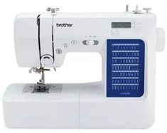 the brother sewing machine is white and blue