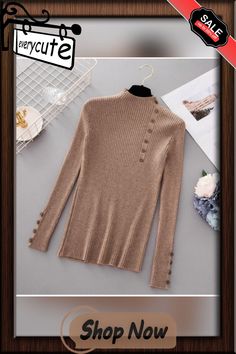 Autumn and Winter Fashion Button Turtleneck Sweater Women Spring Autumn Solid Knitted Pullover Women Slim Soft Jumper Sweater Female Knit Tops 9 Colors Elegant Winter Tops With Button Closure, Elegant Long Sleeve Sweater With Buttons, Long Sleeve Sweater With Buttons For Winter, Beige Buttoned Sweater For Fall, Chic Long Sleeve Sweater With Buttons, Fall Beige Button Sweater, Fall Beige Buttoned Sweater, Brown Long Sleeve Sweater With Button Cuffs, Beige Sweater With Button Cuffs For Winter