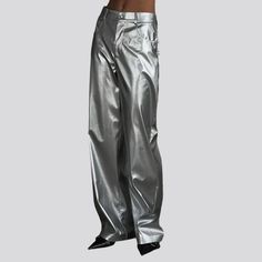 Introducing the 2023 Spring-Summer Collection's street-style silver elevated-rise jean pants—a trendy must-have for stylish trendsetters who love to make a bold statement! These wide leg denim pants feature a flattering high-waistline silhouette. with a zipper and button closure that lets you adjust the fit type for maximum comfort.Why You'll Love These PantsNail the street-style vibe and showcase your fashion-forward style with these silver tall-waist jeans that combine vintage charm and coutur Trendy Stretch Wide-leg Jeans, Summer Streetwear Full-length Jeans, Trendy Relaxed Fit Bottoms For Fall, Relaxed Fit Trendy Bottoms, Summer Streetwear Full-length Flare Jeans, Trendy Relaxed Fit Full-length Bottoms, Summer Streetwear Full Length Flare Jeans, Fall Streetwear High-waisted Flare Jeans, High-waisted Flare Jeans For Fall Streetwear