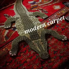 an animal made out of carpet with the words modern carpet written in white on it