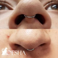 a woman's nose is shown before and after her nose piercings are done