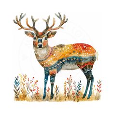 a painting of a deer standing in the grass