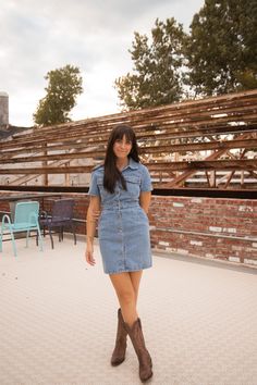 Model is wearing a small Denim dress with pockets - full button down Light Wash Denim Dress With Pockets For Day Out, Spring Button-up Dress With Snap Buttons, Mini Length Dress With Pockets For Date Night, Mini Dress With Pockets For Date Night, Chic Denim Button-up Mini Dress, Dark Wash Mini Dress With Pockets, Fall Denim Dress With Button Closure, Chic Denim Mini Dress With Button-up Front, Fall Mini Denim Dress With Button Closure