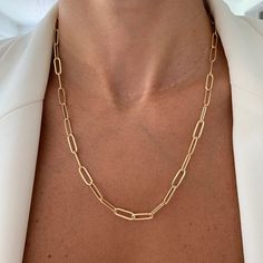 Gold Link Chain Paperclip Necklace 18K Gold Filled Link - Etsy Gold Oblong Paperclip Chain Necklace, Elegant Gold Rectangular Chain Necklace, Modern Rectangular Paperclip Chain Necklace, Formal Rectangular Delicate Chain Necklace, Paperclip Chain Necklace With Rectangular Pendant, Modern Jewelry With Rectangular Paperclip Chain, Classic Necklaces With Adjustable Chain And Rectangular Shape, Gold Chain Necklace With Rectangular Cable Chain Pendant, Gold Rectangular Cable Chain Necklace