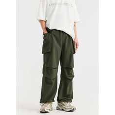 N-267-10 Baggy Green Pants With Multiple Pockets, Casual Parachute Pants With Multiple Pockets, Casual Parachute Trousers With Multiple Pockets, Baggy Cargo Trousers For Outdoor, Casual Full-length Parachute Pants With Multiple Pockets, Baggy Cargo Pants For Outdoor, Baggy Cargo Pants With Elastic Waistband For Outdoor, Baggy Wide-leg Parachute Pants For Outdoor Activities, Wide Leg Bottoms For Spring Outdoor Activities