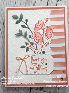 a handmade card with flowers on it and the words, thank you for everything