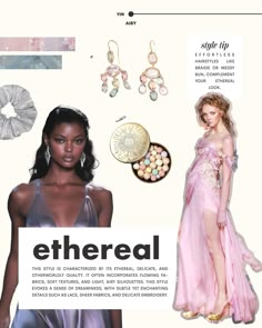 an ad for etheral featuring models in pink dresses and accessories, including earrings and necklaces