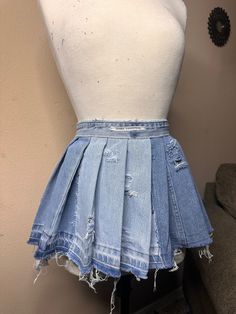 Denim Mini Pleated Skirt. Fits Exact Waist Size  11inches long Available in Kids Sizes Denim Tutu Skirt, Skirts Made From Denim Jeans, Fitted Medium Wash Cutoff Skirt, Fitted Cutoff Skirt In Medium Wash, Fitted Cutoff Medium Wash Skirt, How To Make Pleated Skirt, Fitted Denim Pleated Skort, Fitted Pleated Medium Wash Bottoms, Fitted Medium Wash Pleated Bottoms