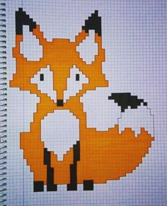 an image of a pixelated fox on a piece of paper