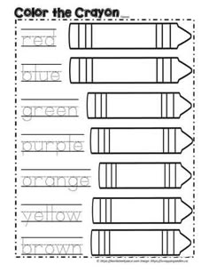 the color the crayon worksheet is shown in black and white, which includes