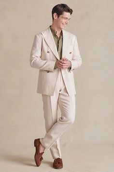 Cream Double Breasted Linen Jacket | New & Lingwood Velvet Dressing Gown, Cotton Dressing Gown, Silk Dressing Gown, Coats For Men, Cashmere Socks, Repair Clothes, Suit Shoes, Linen Jacket, Double Breasted Jacket