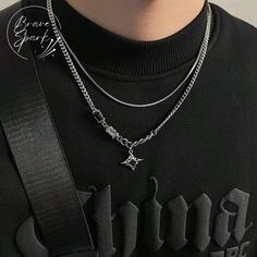 Men's Necklace, Trendy And Unique Hip-Hop Style Chain, Silver Sweater Chain, Halloween Streetwear Accessory, Stylish Jewelry, Gift For Him ✨ Color: Silver ✨ Plating: No Precious Metal Plated ✨ Style: Street ✨ Material: Stainless Steel Welcome to our premium men's jewelry store, where style meets quality. We offer a curated selection of stylish and durable accessories that cater to the modern man's taste. Whether you are shopping for yourself or looking for the perfect gift, our collection is des Streetwear Jewelry, Mens Silver Jewelry, Charm Choker Necklace, Punk Vintage, Stacked Necklaces, Layered Necklace Set, Style Hip Hop, Mens Jewelry Necklace, Star Pendant Necklace