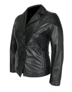 Women's Athena 3 Button Leather Coat Leather Jacket With Double Button Closure For Winter, Classic Leather Outerwear For Work, Classic Single-breasted Leather Outerwear, Classic Winter Leather Jacket With Button Closure, Business Casual Leather Outerwear With Button Closure, Classic Leather Jacket With Leather Lining For Fall, Leather Outerwear With Button Closure For Business Casual, Leather Outerwear With Buttons For Business Casual, Leather Jacket With Lapel Collar And Double Button Closure