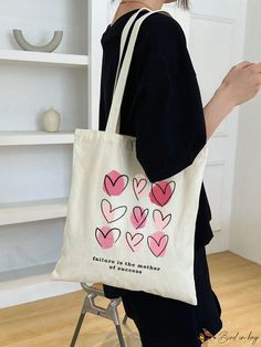 BirdinBag - Mini bolso shopper motivo corazón Beige Pattern, Red Hearts, Heart Pattern, Bags Tote, Shoulder Tote Bag, Shopper Bag, Heart Patterns, Shoulder Tote, Red Heart