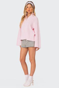 Online Only! Stay relaxed to the max in this essential cozy Edikted oversized zip sweater. Throw it over any outfit for the perfect chilled vibe.


	Zip sweater
	Oversized fit
	High neckline
	Knitted fabric
	100% Cotton
	Model wears size S
	Model height is 5'7
	Item care: Wash with similar color Pink Oversized Sweater, Visionary Fashion, Sweater Oversized, Sweater Oversize, Sweater Brands, Girls Sweaters, Zip Sweater, Pink Sweater, High Neckline