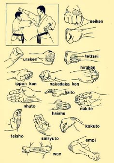 an instruction manual showing how to do the hand gestures for martial arts and crafts, with instructions in english