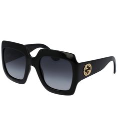 From Gucci&#x2C; these sunglasses feature:Square ShapeAcetate FrameSpring HingeGradient LensInterlocking G at templeEye/Bridge/Temple approx. 54/25/140Imported. Armani Brand, Black Sunglasses Square, Burberry Eyewear, Unique Sunglasses, Gucci Glasses, Sunglasses Women Oversized, Dolce Gabbana Sunglasses, Gucci Eyewear, Men Eyeglasses