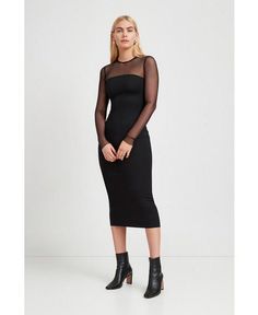 Marcella Women's Maite Dress - Macy's Fitted Sheer Bodycon Dress For Fall, Sheer Bodycon Dress For Fall, Fitted Midi Dress With Sheer Sleeves For Cocktail, Fall Date Night Sheer Bodycon Dress, Sheer Midi Dress For Evening, Stretch Midi Dress For Dinner, Fitted Mesh Sleeve Cocktail Dress, Fitted Mesh Dress With Mesh Sleeves For Cocktail, Sheer Long Sleeve Bodycon Midi Dress