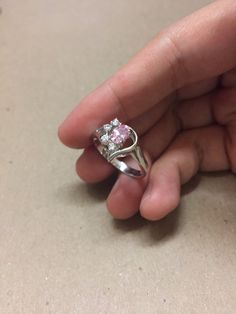 Size 7, vintage Sterling silver ring, solid 925 silver with clear Swarovski crystal and pink Quartz, stamped 925 Vintage Sterling Silver Rings, Savannah Ga, Pink Quartz, Multi Stone Ring, Multi Stone, Savannah, Vintage Sterling Silver, Handmade Ring, Stone Rings