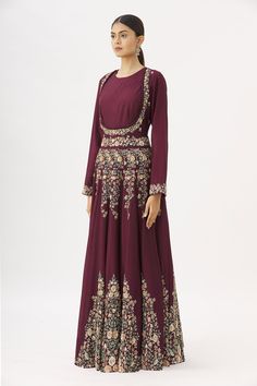 Wine anarkali with floral embroidered motifs and textured bodice, potli detail. Paired with embroidered dupatta.
Component: 2
Embroidered
Neckline: Round
Sleeve Length: Full
Color: Purple
Floral motif work
 - Aza Fashions Semi-stitched Maxi Lehenga With Intricate Embroidery, Embroidered Semi-stitched Floor-length Churidar, Semi-stitched Floor-length Embroidered Salwar Kameez, Embroidered Floor-length Churidar For Eid, Traditional Semi-stitched Gown With Floral Embroidery, Floor-length Floral Embroidered Gown For Festivals, Semi-stitched Floor-length Embroidered Anarkali Set, Embroidered Semi-stitched Maxi Length Lehenga, Floor-length Embroidered Anarkali Set