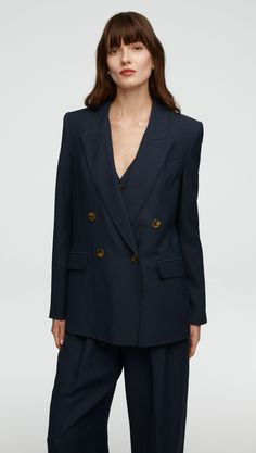 Argent: Peak Lapel Blazer in Viscose Linen Twill | Women's Blazers | Argent Womens Wool Pants, Workwear Outfits, Dumping Ground, Lapel Blazer, Women's Blazers, Navy Blue Blazer, Single Button Blazer, Peak Lapel, Comfort Design