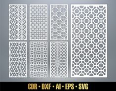 four different stencils for laser cutting and other crafting projects, each with an intricate