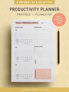 the printable product planner is on top of a table with pencils and paper