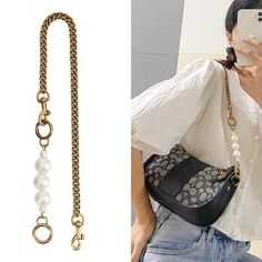 "Peasrl Chain Metal Purse Chain bag chain replacement strap purse chain bag strap purse handle bag hardware (ST_BL_138) Width of Chain: 10mm (0.4\") Material: Metal Two metal buckles are included for whole chain length. It is easy to connect to purse. ----------------------------------------------------------------------------------------------------------------- WE SHIP INTERNATIONALLY.  Estimates delivery time: USA : 10-20 business days Other countries : 14-30 business days Any question? Contact me and I will be happy to help you. THANKS!" Diy Purse Handles, Diy Handbags, Purse Outfit, Metal Purse, Crochet Pieces, Bead Bag, Bag Hardware, Metal Slide, Purse Chain